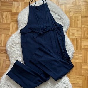Linen Multi Pocket Navy Overalls - Size S